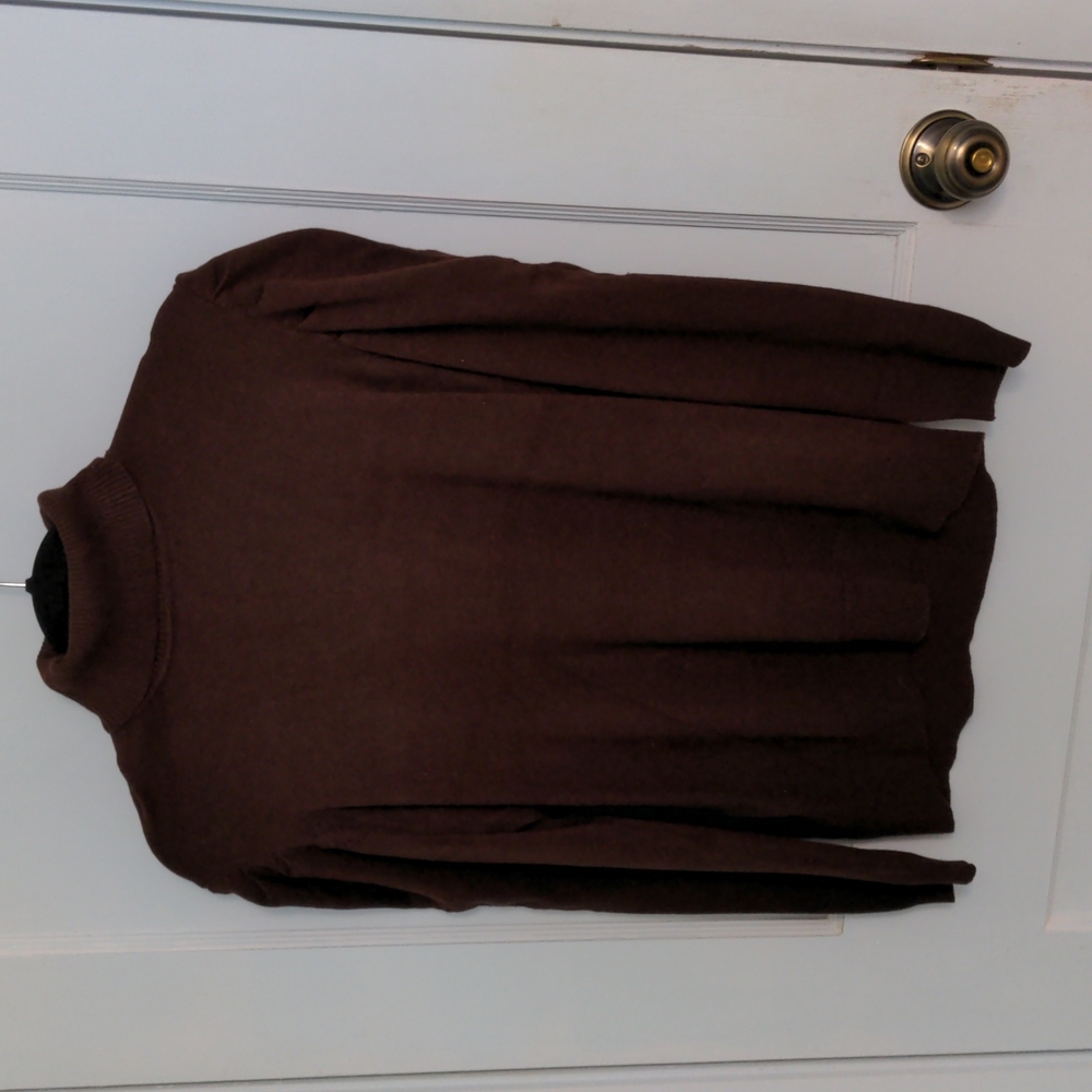 Brown Turtleneck Size Large with Pleated Details on Shoulders